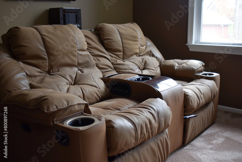 A recliner with dual cup holders, ensuring convenience for both sides. photo