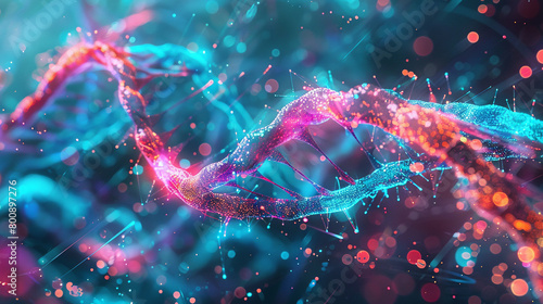 Portray the fusion of biology and technology with lively gradient lines