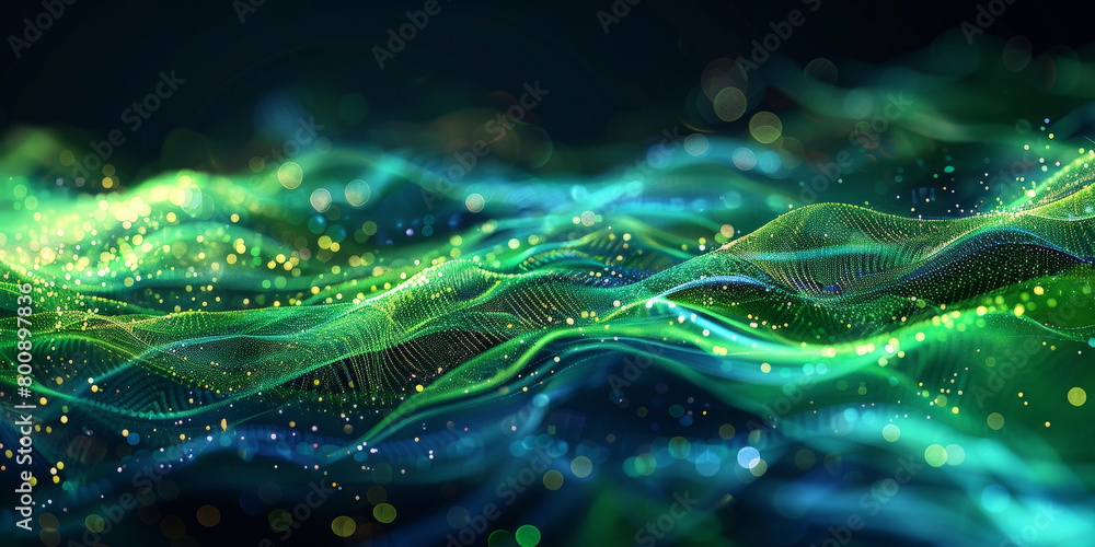 Digital technology banner green background concept, cyber technology circuit, abstract tech, innovation future data, internet network, Ai big data, futuristic wifi connection illustration concept