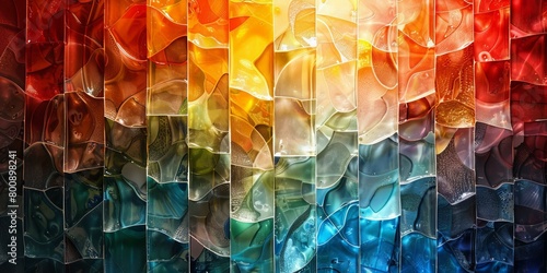 vibrant colors of rectangular glass pieces forming a wall photo