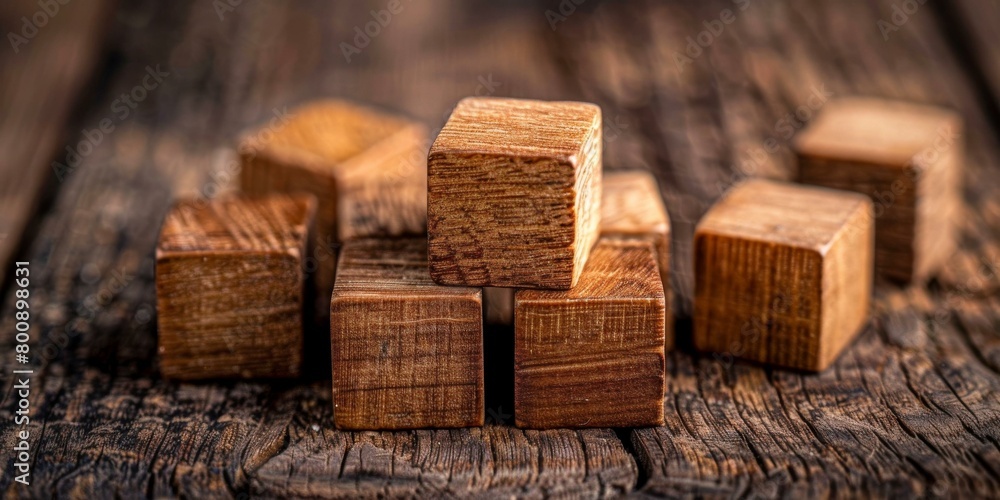 Wooden blocks stacked on a wooden table Wooden blocks stacked on a wooden table