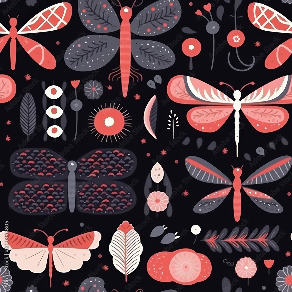 Fototapeta premium Flying mosquito seamless pattern for textile, wallpaper, and background design in insect theme