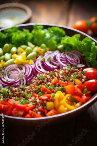 Colorful and Healthy Vegan Salad Bowl with Fresh Vegetables