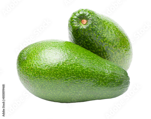 Two ripe ettinger avocados with vibrant green skin, isolated on a white background. Real photo. Transparent PNG