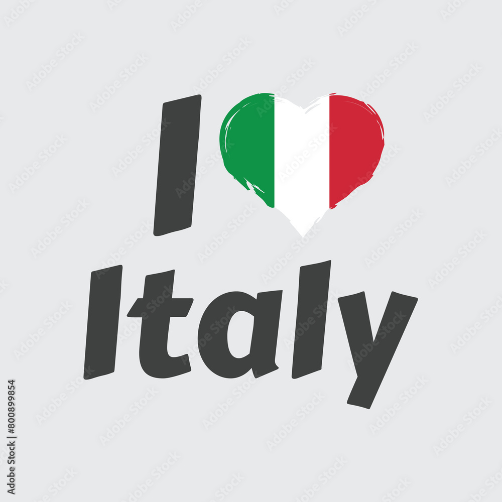 I love Italy with Italian flag heart. Travel souvenir lettering, or t-shirt design. I love Italy with Italian flag heart. Travel souvenir lettering, or t-shirt design.