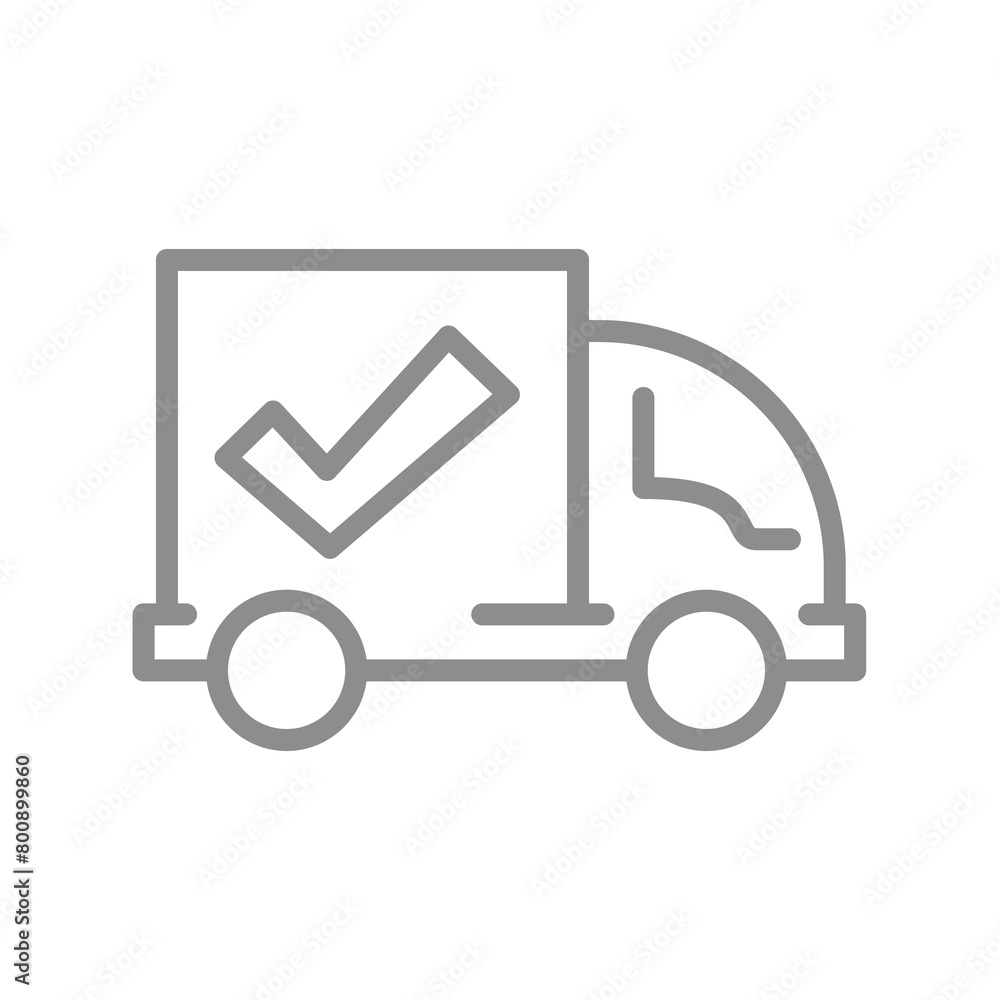 Delivery truck with checkmark. Delivered courier shipment vector icon. Delivery truck with checkmark. Delivered courier shipment vector icon.
