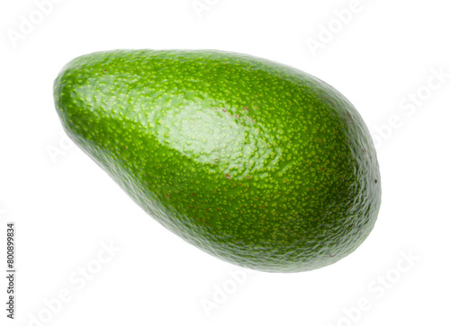 A ripe avocado on a white, isolated background. Transparent PNG