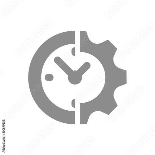 Time management with clock and gear. Workflow, organization and productivity vector icon.