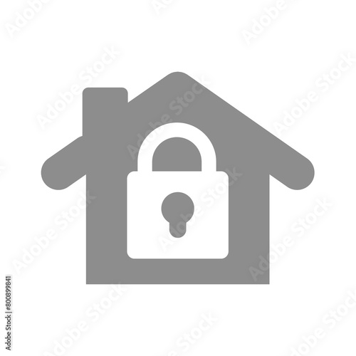 Home security service system. House and padlock, robbery protection vector icon.