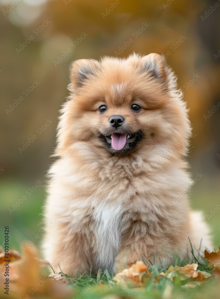 Fluffy Pomeranian Puppy Dog Sitting in a Field Fluffy Pomeranian Puppy Dog Sitting in a Field