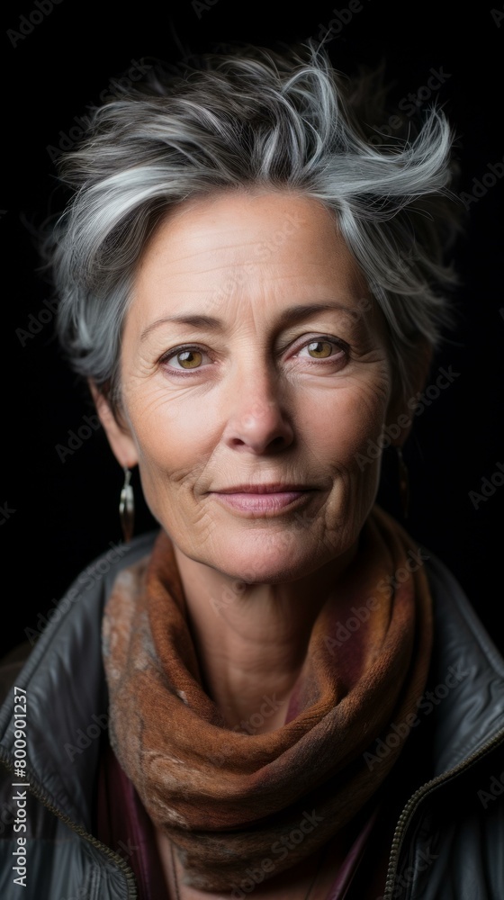 Portrait of a middle-aged woman with gray hair and brown eyes Portrait of a middle-aged woman with gray hair and brown eyes