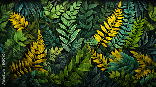 Digital vintage gouache art ferns pattern abstract graphic poster web page PPT background