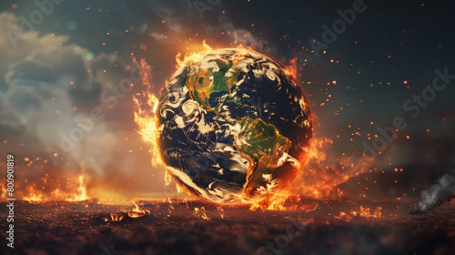 Global Boiling Planet earth in danger climate change concept created with generative AI photo