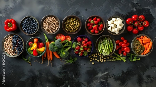 PlantBased Energy for Weight Loss A Vibrant Display of Fresh Fruits Vegetables and Beans Arranged on a Table photo
