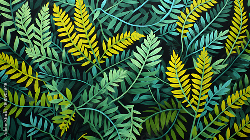 Digital vintage gouache art ferns pattern abstract graphic poster web page PPT background