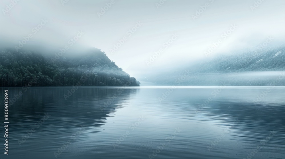Fototapeta premium Misty Mountains and Foggy Lake Landscape