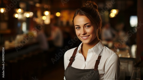 Portrait of a young waitress in a restaurant