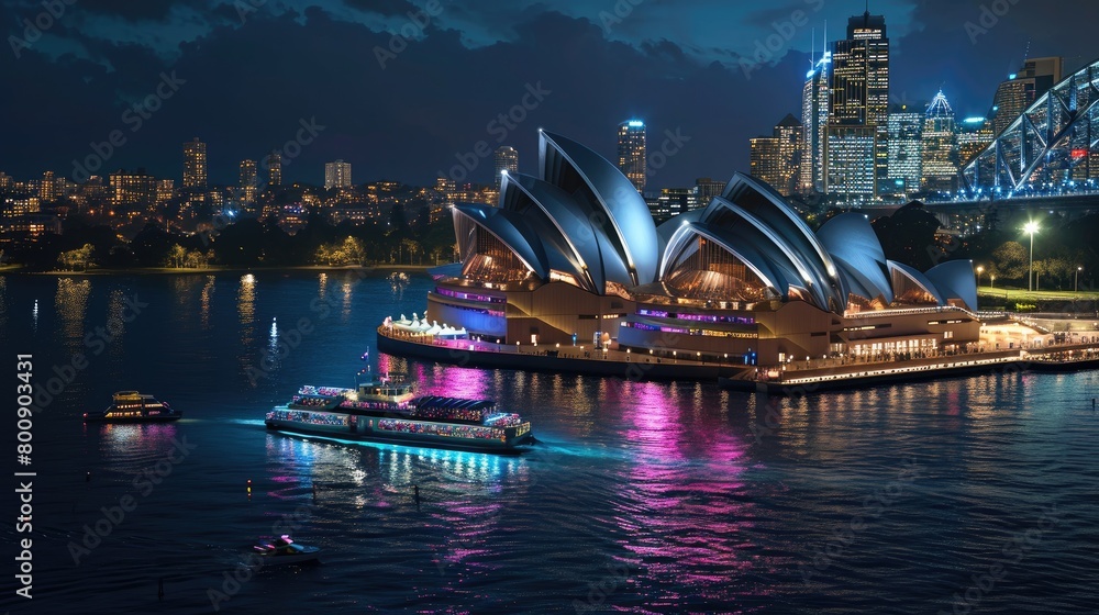 Fototapeta premium Lighting Up the Night: Vivid Sydney's Electric Atmosphere. Generative Ai.