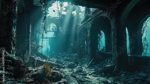 Journeying through the Underwater City's Splendor. Generative Ai.