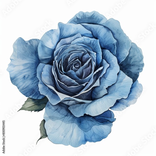 Blue rose watercolor isolated on white background
