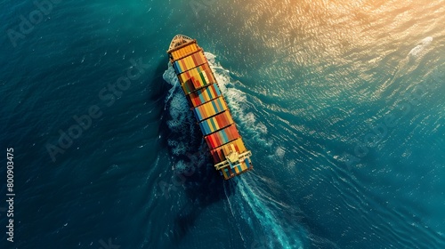 Container Ship Adrift in the Vast Ocean A Snapshot of Global Trade in the Style of an Impressionist Painter