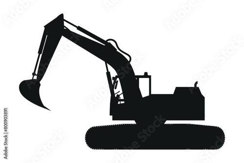 Crawler excavator silhouette. Heavy machinery for construction and mining