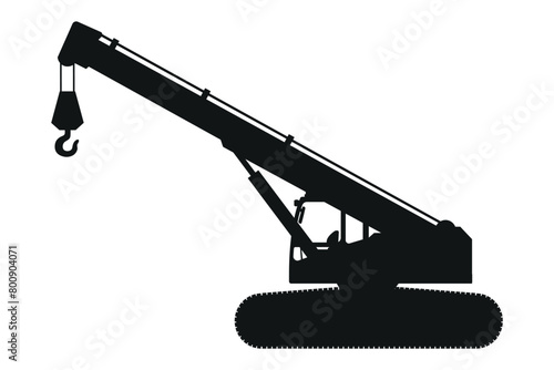 Cartoon telescopic crane silhouette. Heavy machinery for construction and mining