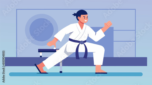 With the use of adaptive equipment a person with limited mobility is able to practice Kata moves in a modified Judo class.