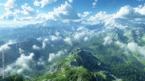 Fantasy landscape with mountains and clouds