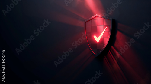 A red shield emblem glows against a dark atmosphere, symbolizing concepts like security, protection, and assurance photo