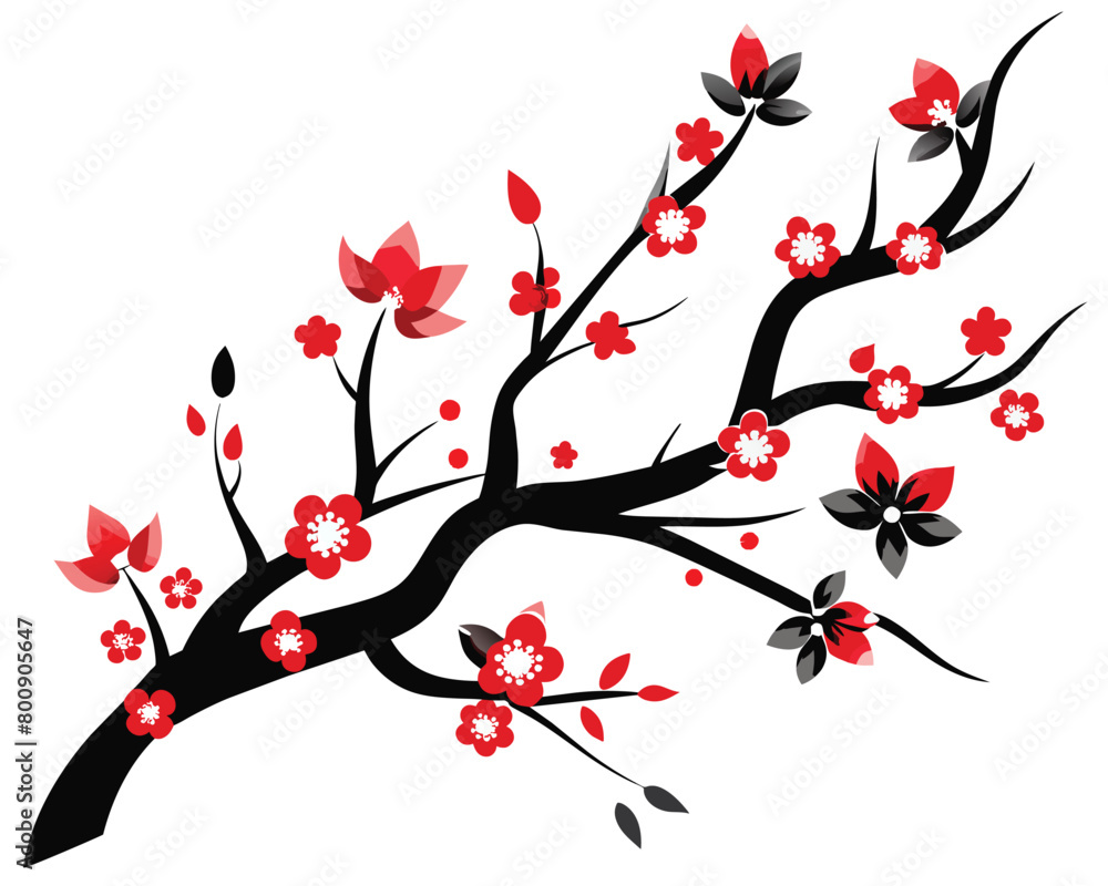 Blossom cherry tree branches Art Black White
