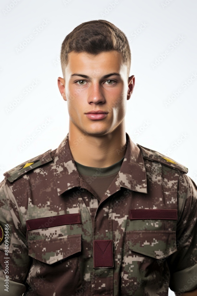 Studio portrait of a young male soldier