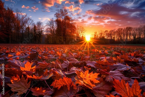 Sunburst Through Autumn Leaves on Ground