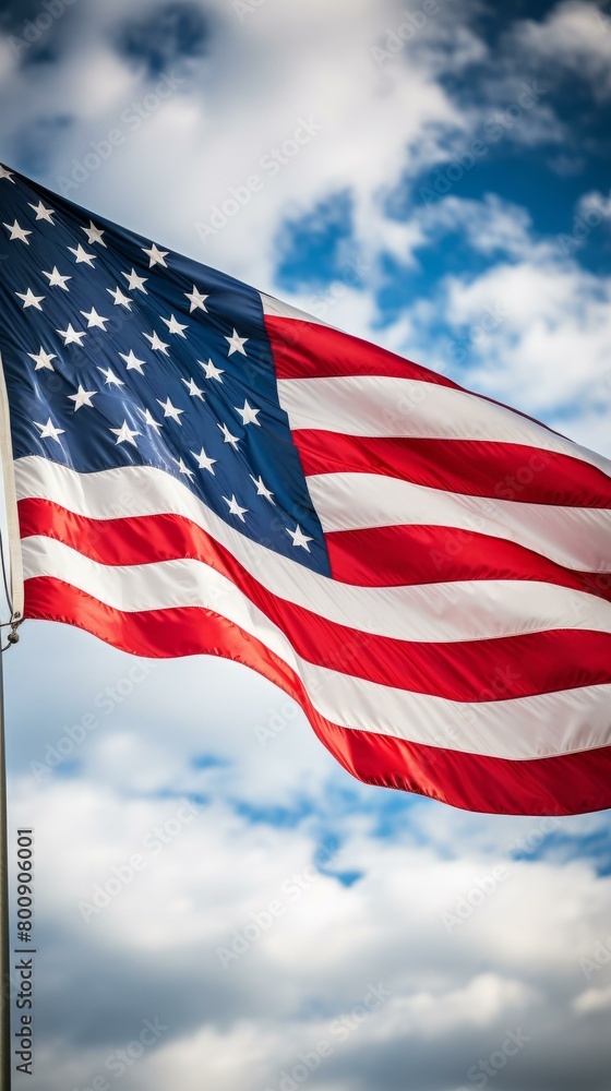 Close up of American flag waving in the wind