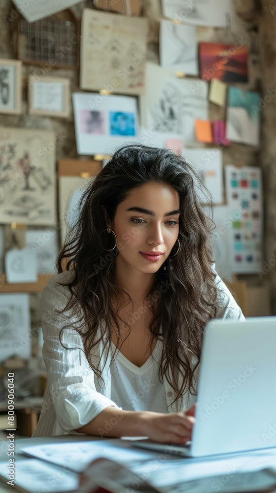 Young middle eastern woman working on laptop in home office Young middle eastern woman working on laptop in home office