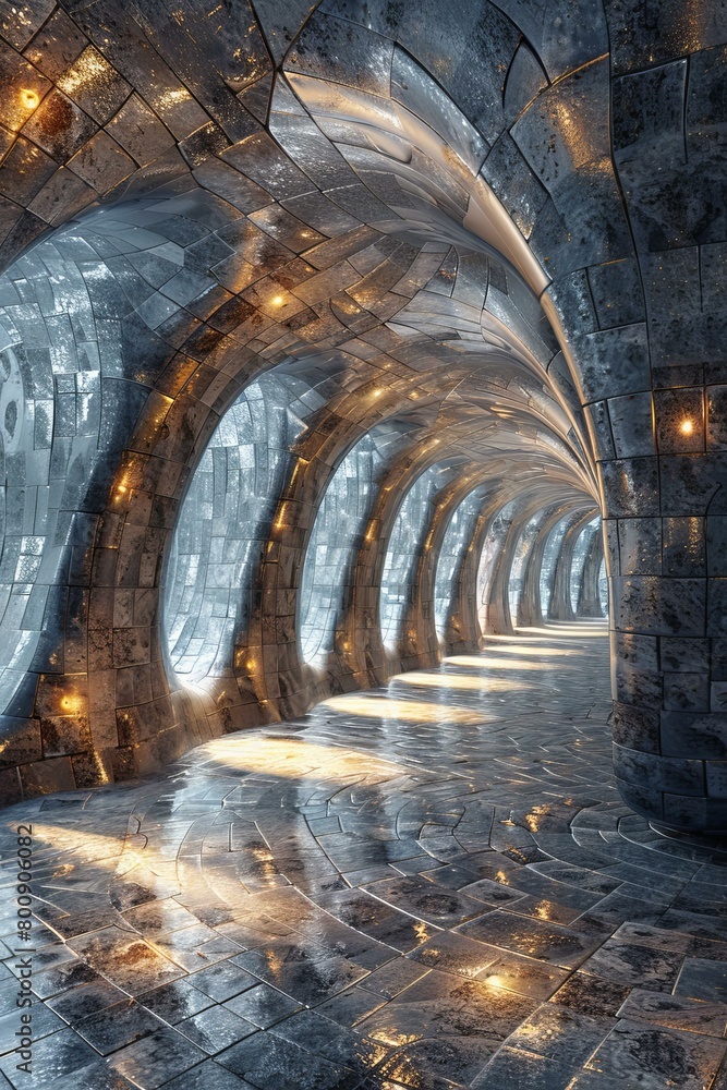 Naklejka premium Futuristic tunnel made of shiny metal