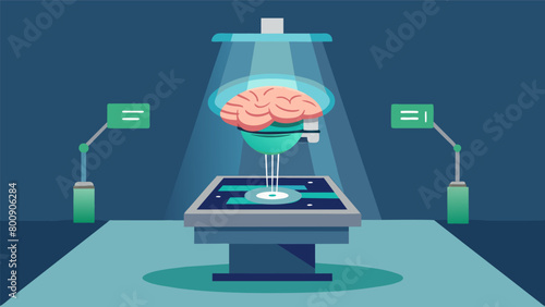 A holographic projection of the patients brain hovers above the operating table providing the surgeon with a detailed and interactive view of the.
