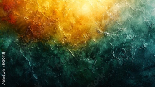 Green lime lemon yellow gold orange mustard brown abstract vintage background. Gradient ombre. Rough grain grunge noise. Light spot shimmer. Design. Template. photo