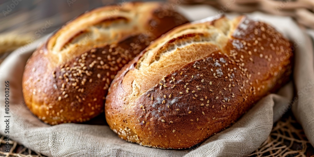 Loaf of bread sprinkled with sesame seeds Loaf of bread sprinkled with sesame seeds