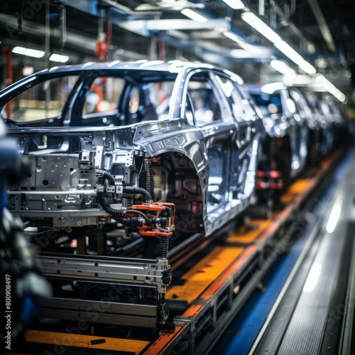 Car manufacturing production line with robotic welding and assembly