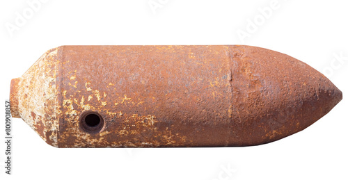 Old rusted World War II ammunition shell of artillery