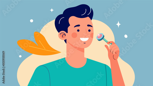 He then uses a facial roller to massage his skin and increase flow creating a healthy glow..