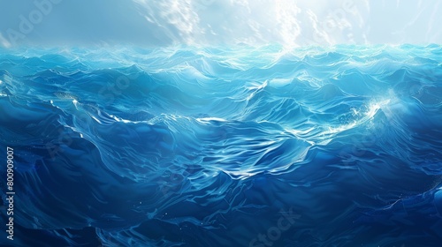 Deep blue ocean surface with light reflecting off the waves