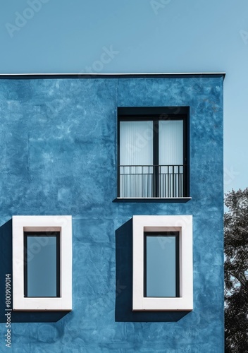 Blue building with two windows