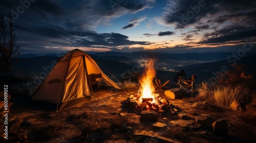 Camping under the stars with a view of the city lights photo
