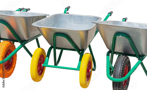 Garden metal wheelbarrow carts isolated on white