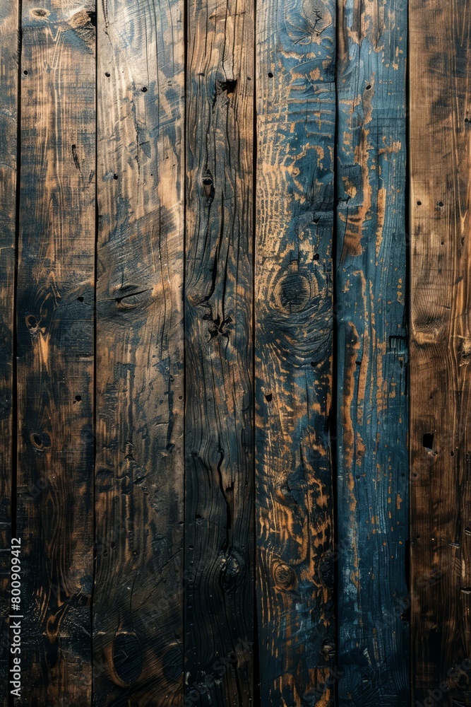 Fototapeta premium Blue and brown wooden fence planks