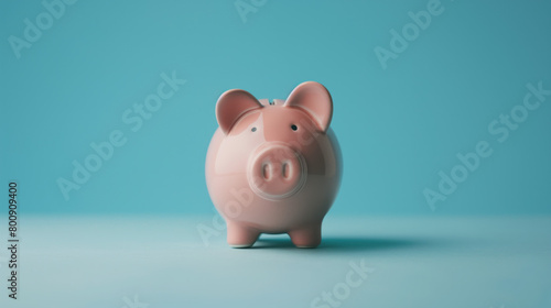 A solitary pink piggy bank centered against a blue backdrop captures the essence of saving and finances