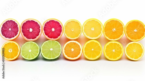 Various citrus fruits including blood orange  orange  lemon and lime