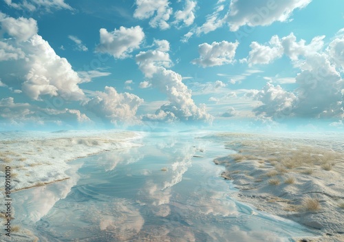 River flowing through a desert with clouds in the sky